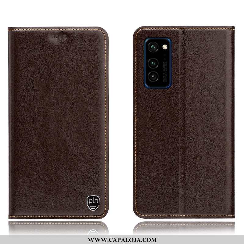 Capa Honor View30 Pro Couro Legitimo Antiqueda Marrom Tigrada Castanho, Capas Honor View30 Pro Prote