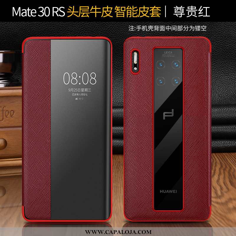 Capa Huawei Mate 30 Rs Couro Legitimo Telemóvel Cases Quadrada Vermelho, Capas Huawei Mate 30 Rs Cou