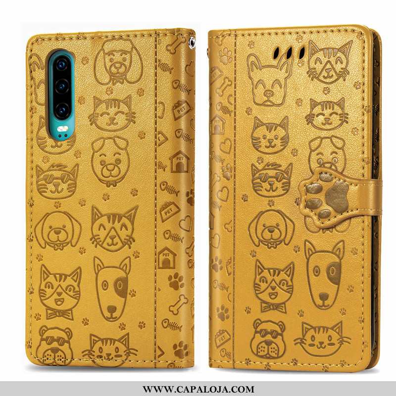 Capa Huawei P30 Bonitos Antiqueda Desenho Animado Feminino Dourado, Capas Huawei P30 Couro Barato