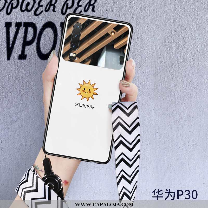 Capa Huawei P30 Cordao Completa Frente Malha Branco, Capas Huawei P30 Tendencia Promoção