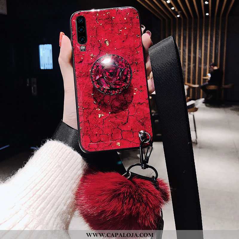 Capa Huawei P30 Cordao Malha Capas Feminino Vermelho, Huawei P30 Tendencia Barato