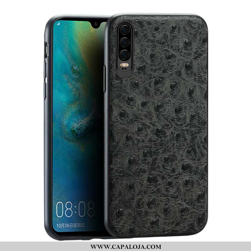 Capa Huawei P30 Couro Genuíno De Grau Telemóvel Preto, Capas Huawei P30 Protetoras Baratos