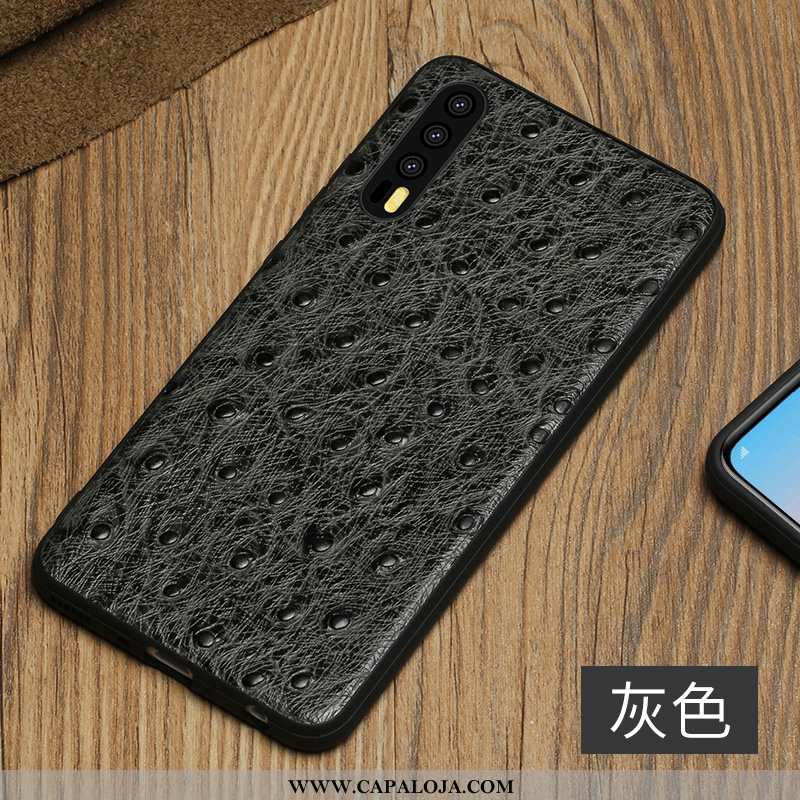 Capa Huawei P30 Couro Genuíno De Grau Telemóvel Preto, Capas Huawei P30 Protetoras Baratos