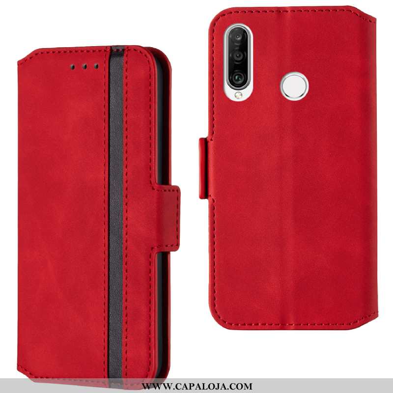 Capa Huawei P30 Lite Xl Couro Cover Antiqueda Capas Vermelho, Huawei P30 Lite Xl Simples Baratas