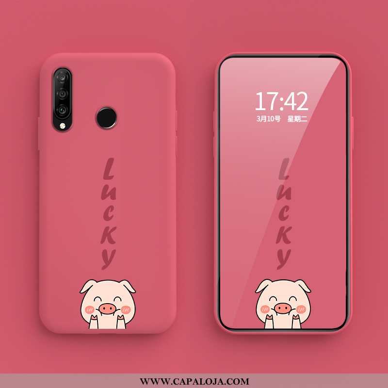 Capa Huawei P30 Lite Xl Desenho Animado Telemóvel Porquinho Roxa Roxo, Capas Huawei P30 Lite Xl Fofa