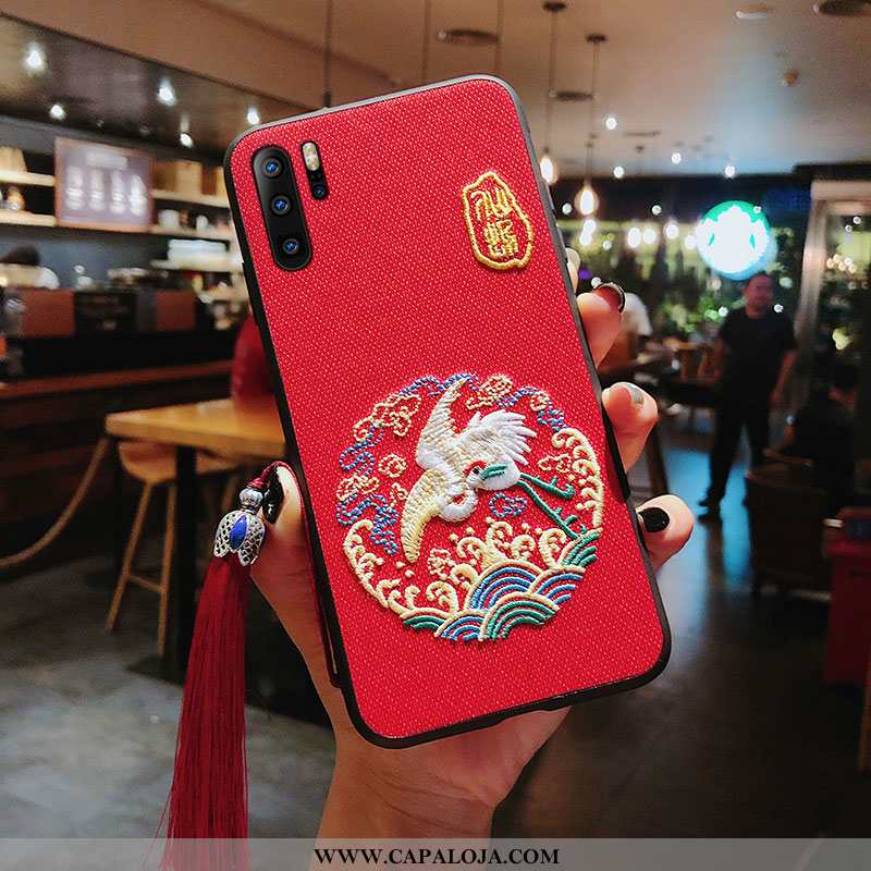 Capa Huawei P30 Pro Bordada Telemóvel Tecido Cinza, Capas Huawei P30 Pro Vintage Baratos