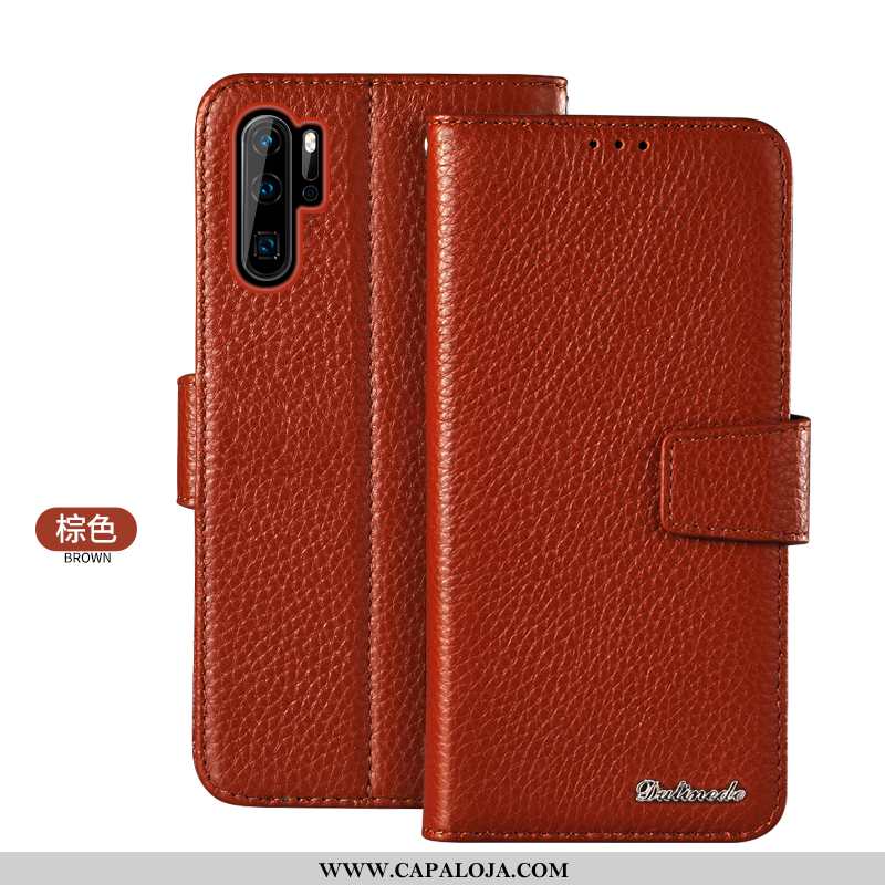 Capa Huawei P30 Pro Couro Genuíno Telemóvel Primavera Cases Vermelho, Capas Huawei P30 Pro Carteira 