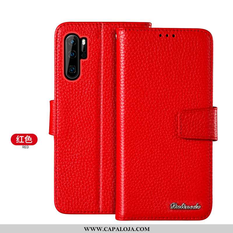 Capa Huawei P30 Pro Couro Genuíno Telemóvel Primavera Cases Vermelho, Capas Huawei P30 Pro Carteira 