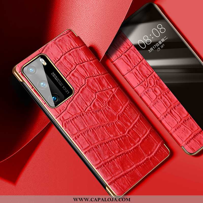 Capa Huawei P40 Acessorios Masculino Protetoras Super Vermelho, Capas Huawei P40 Couro Legitimo Bara