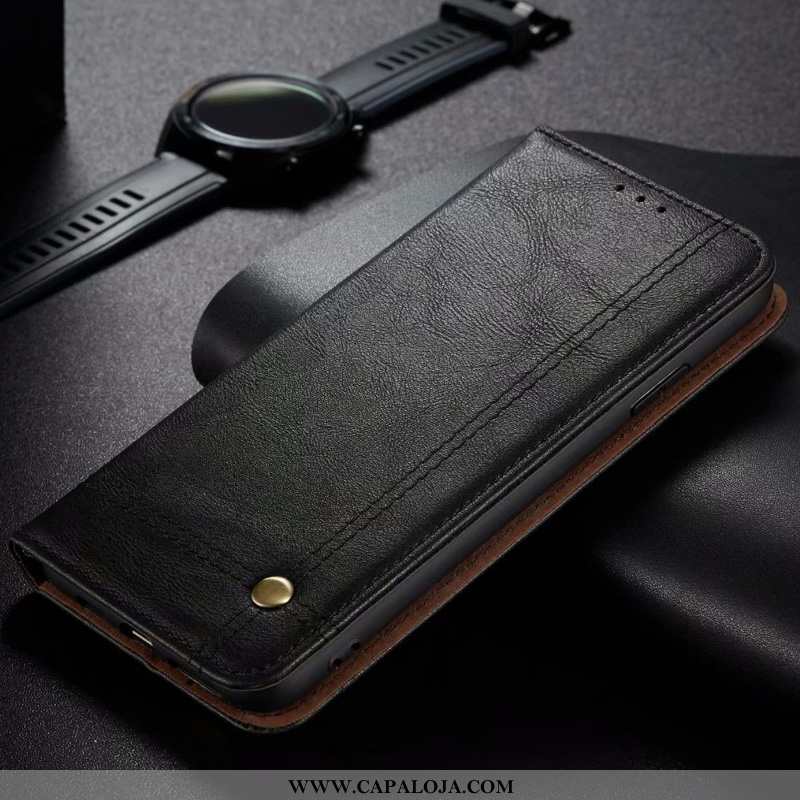 Capa Huawei P40 Lite Couro Genuíno Telemóvel Grande Feminino Castanho, Capas Huawei P40 Lite Dupla F