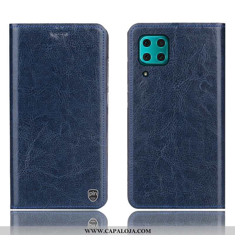 Capa Huawei P40 Lite Protetoras Cases Telemóvel Cover Azul Escuro, Capas Huawei P40 Lite Couro Genuí