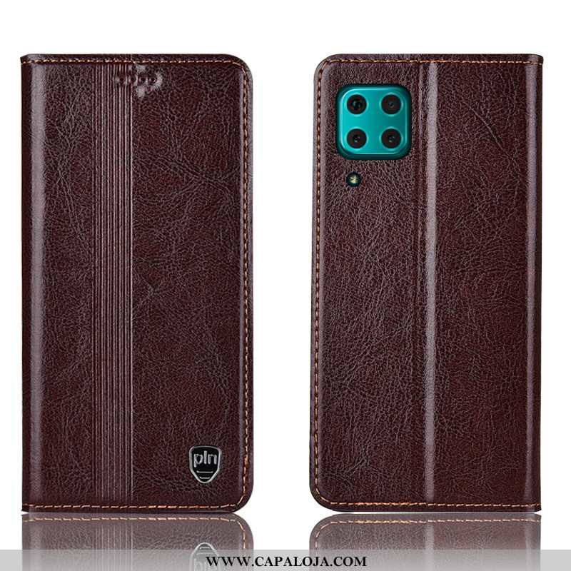 Capa Huawei P40 Lite Protetoras Telemóvel Cases Marrom Castanho, Capas Huawei P40 Lite Couro Legitim