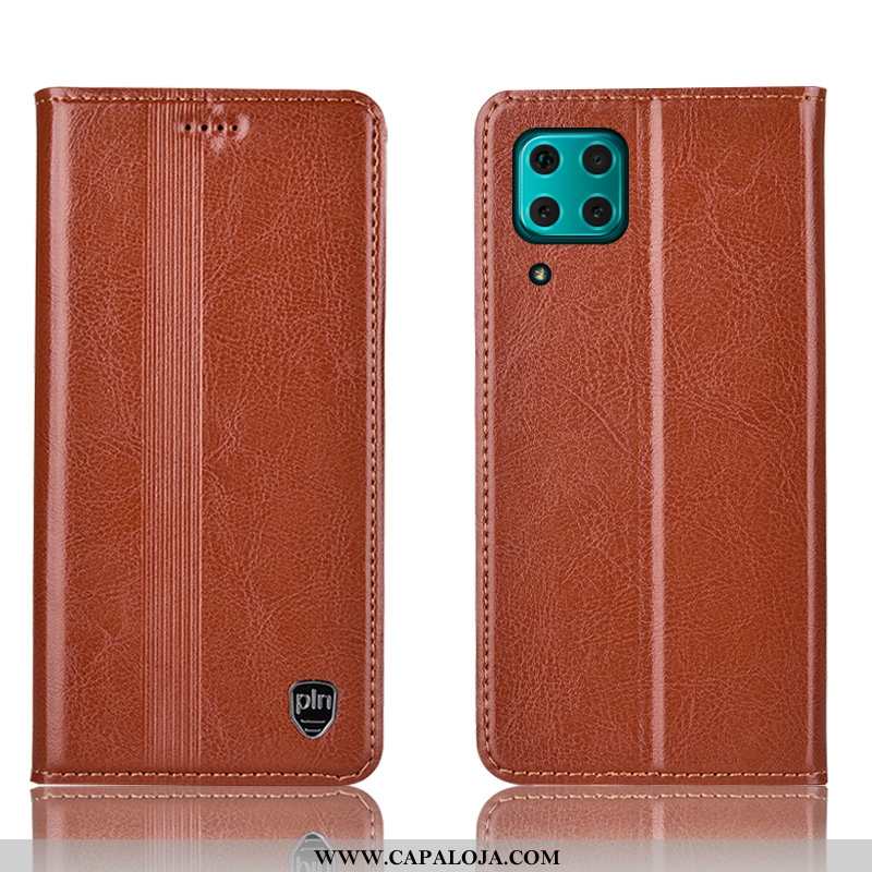 Capa Huawei P40 Lite Protetoras Telemóvel Cases Marrom Castanho, Capas Huawei P40 Lite Couro Legitim