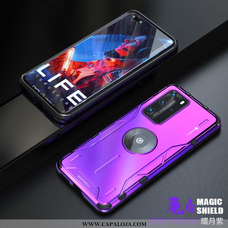 Capa Huawei P40 Pro Metalica Cases Completa Silicone Roxo, Capas Huawei P40 Pro Protetoras Promoção