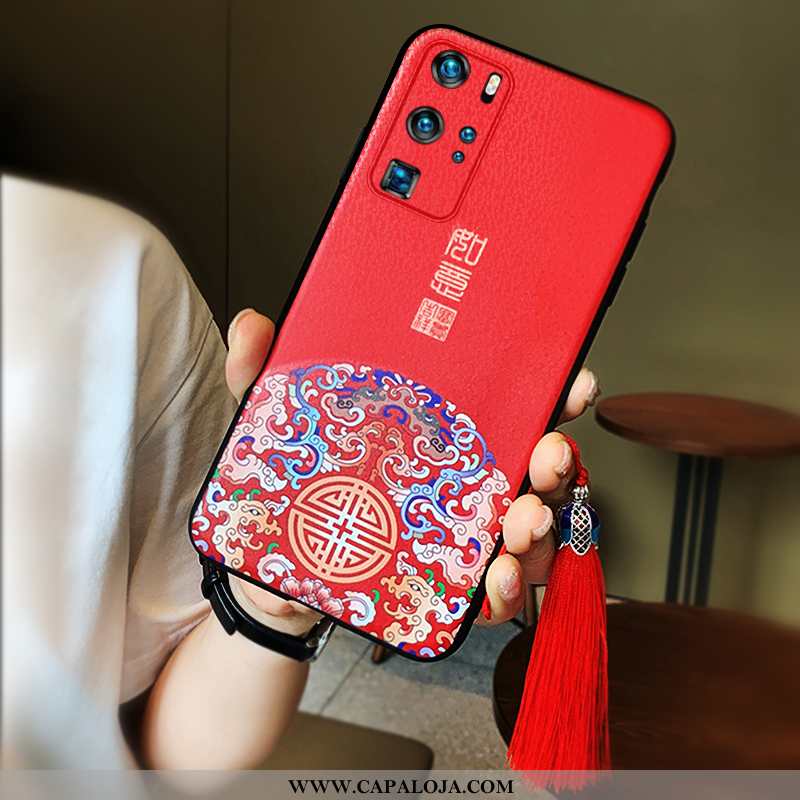 Capa Huawei P40 Pro Protetoras Slim Vermelha Suporte Vermelho, Capas Huawei P40 Pro Silicone Promoçã