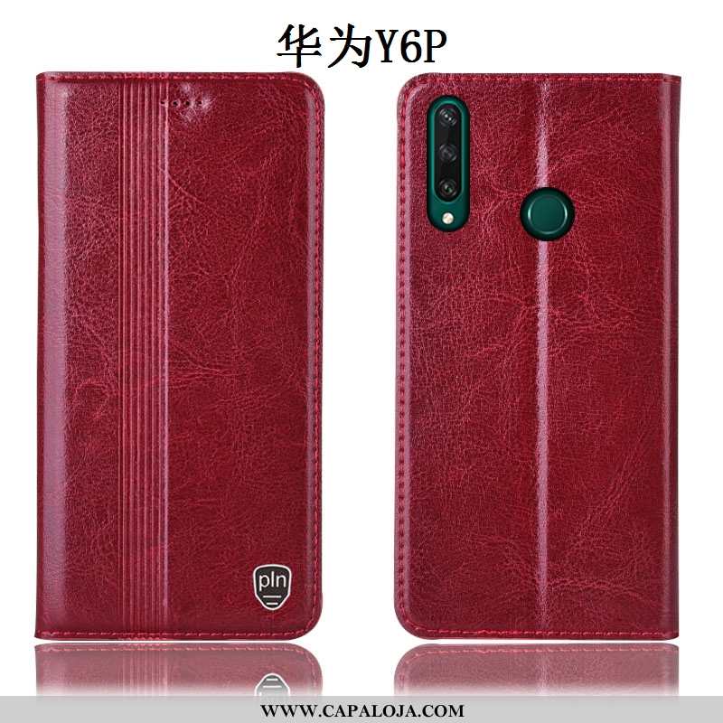 Capa Huawei Y6p Couro Genuíno Telemóvel Capas Completa Vermelho, Huawei Y6p Protetoras Venda