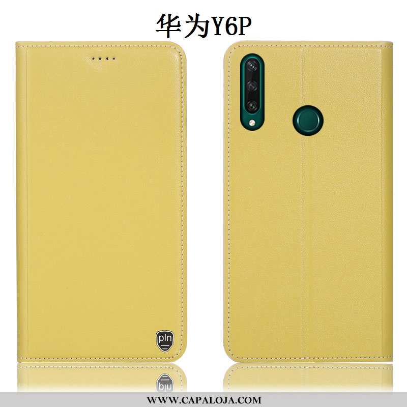 Capa Huawei Y6p Couro Legitimo Cases Antiqueda Capas Amarelo, Huawei Y6p Protetoras Baratas