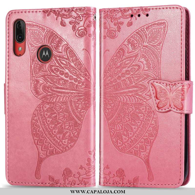 Capa Moto E6 Plus Couro Rosa Gravata Bonitos, Capas Moto E6 Plus Protetoras Promoção