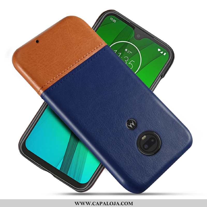 Capa Moto G7 Couro Azul Personalizada Negócio, Capas Moto G7 Protetoras Venda