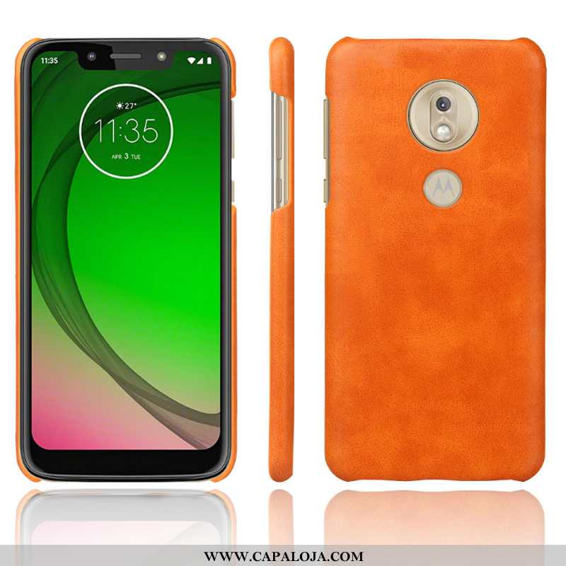 Capa Moto G7 Play Fosco Couro Laranja Resistente, Capas Moto G7 Play Vintage Baratas