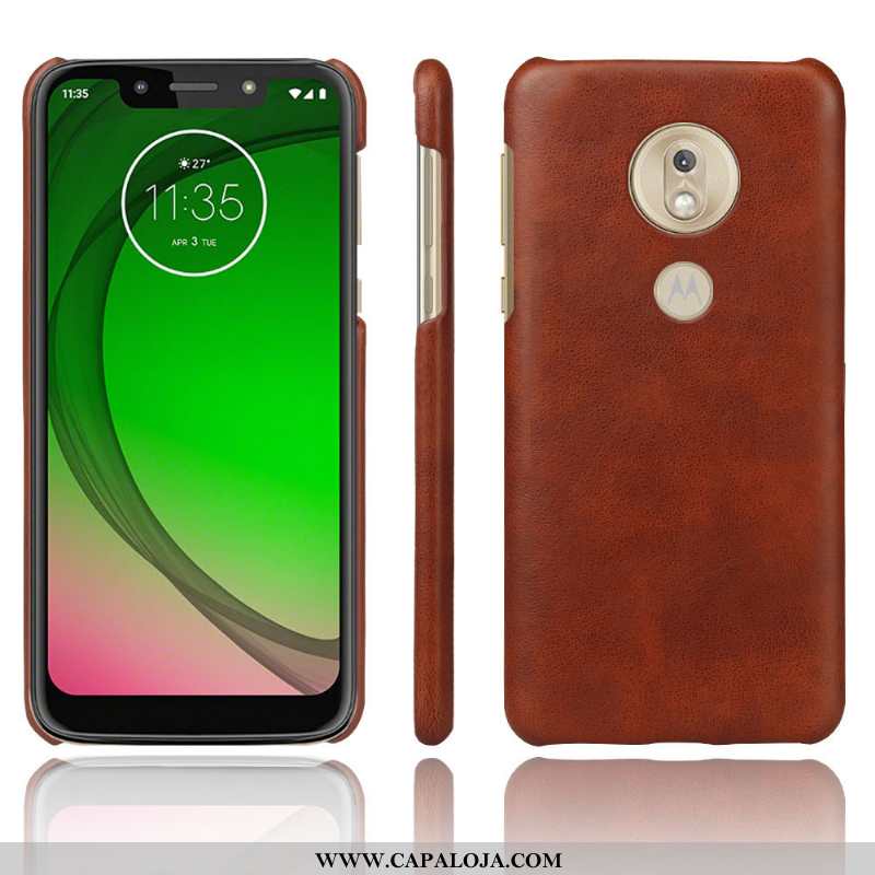 Capa Moto G7 Play Fosco Couro Laranja Resistente, Capas Moto G7 Play Vintage Baratas