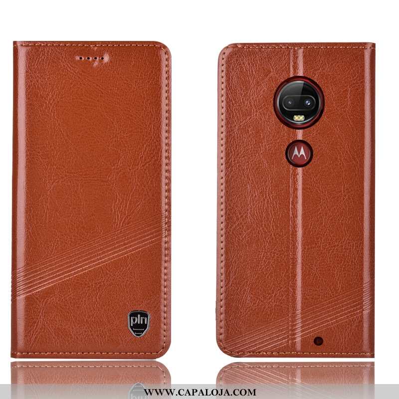 Capa Moto G7 Plus Protetoras Completa Cover Telemóvel Castanho, Capas Moto G7 Plus Couro Legitimo Ba