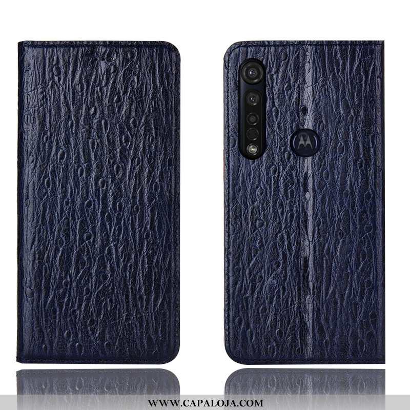 Capa Moto G8 Plus Couro Genuíno Completa Cover Azul Escuro, Capas Moto G8 Plus Protetoras Barato