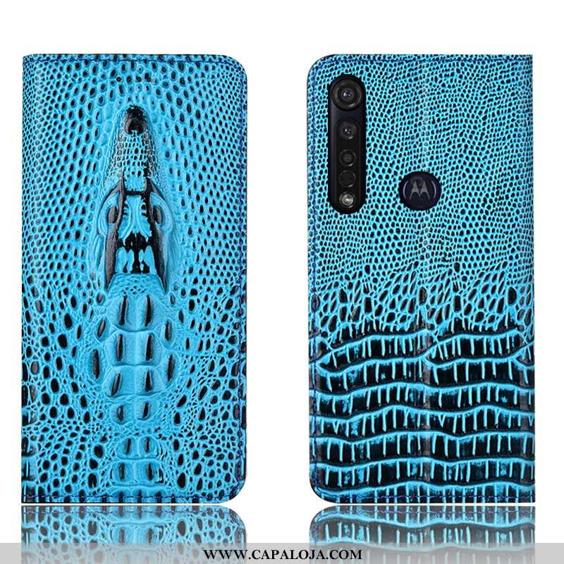 Capa Moto G8 Plus Couro Genuíno Crocs Telemóvel Cover Azul, Capas Moto G8 Plus Protetoras Online