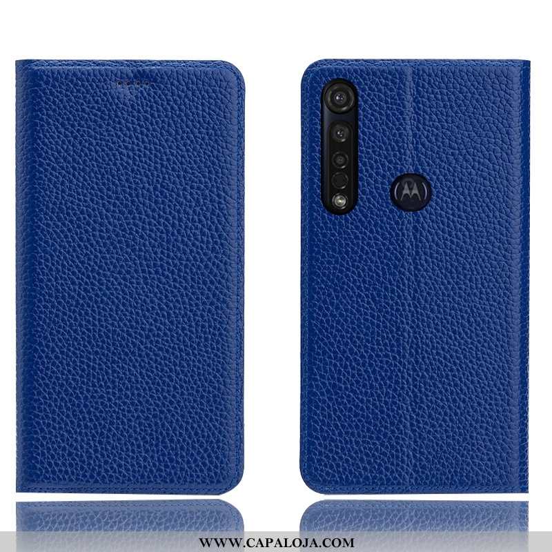 Capa Moto G8 Plus Couro Legitimo Antiqueda Cover Azul, Capas Moto G8 Plus Protetoras Baratas