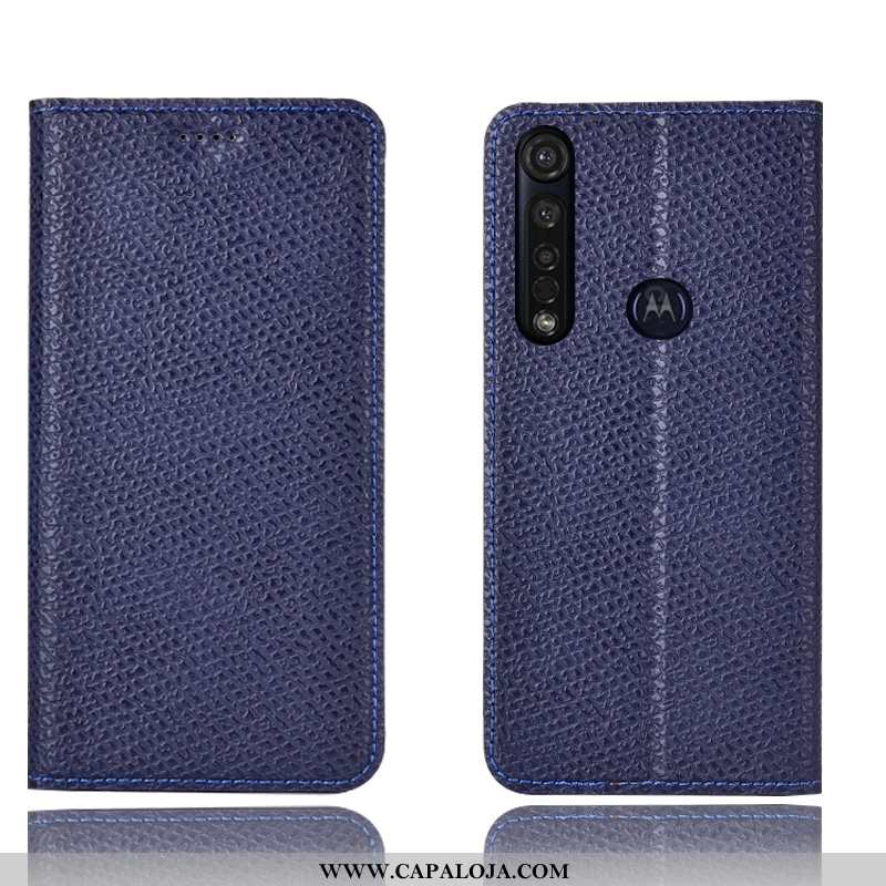 Capa Moto G8 Plus Couro Legitimo Capas Telemóvel Cases Azul Escuro, Moto G8 Plus Protetoras Venda