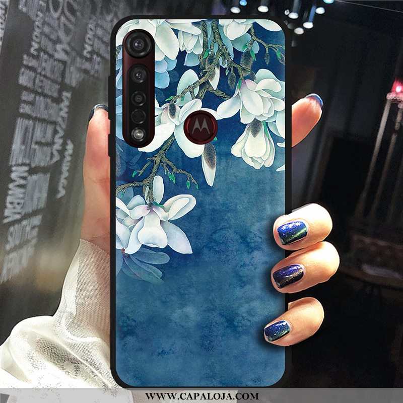 Capa Moto G8 Plus Soft Pu Pintado Telemóvel Azul, Capas Moto G8 Plus Fosco Barato