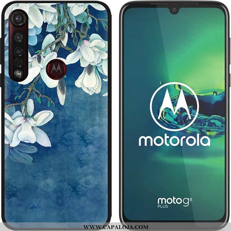 Capa Moto G8 Plus Soft Pu Pintado Telemóvel Azul, Capas Moto G8 Plus Fosco Barato