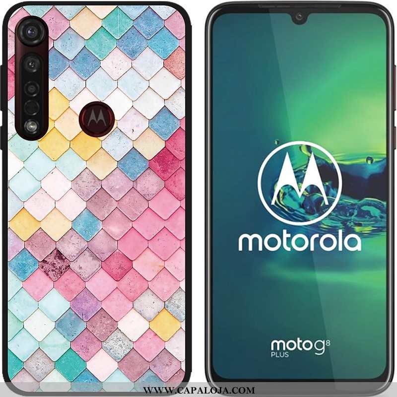 Capa Moto G8 Plus Soft Pu Pintado Telemóvel Azul, Capas Moto G8 Plus Fosco Barato