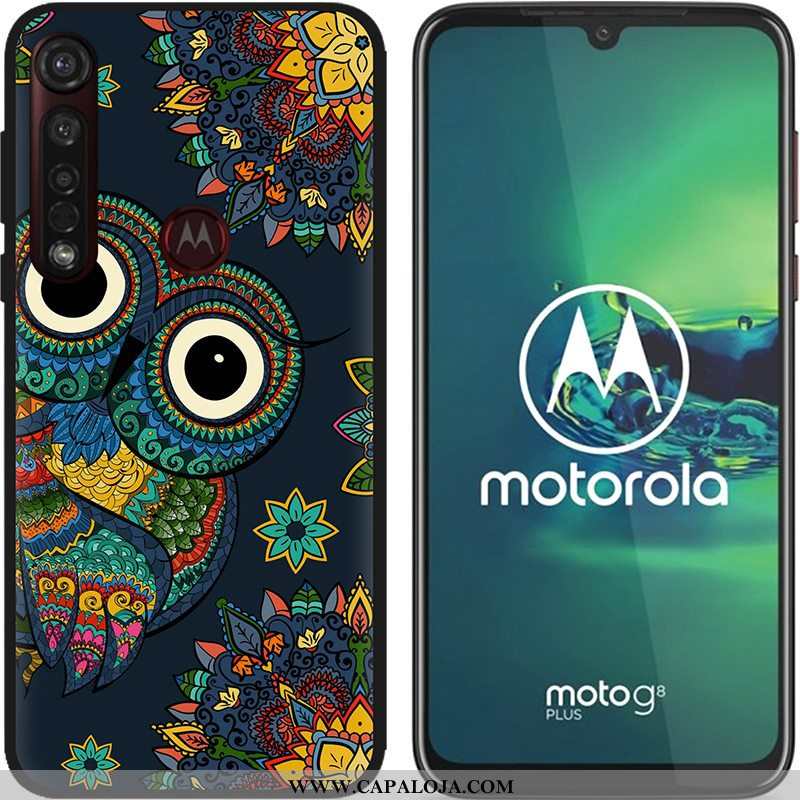 Capa Moto G8 Plus Soft Pu Pintado Telemóvel Azul, Capas Moto G8 Plus Fosco Barato