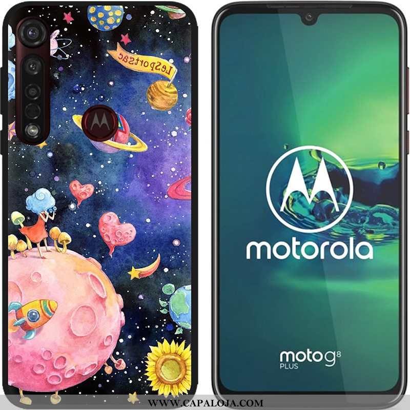 Capa Moto G8 Plus Soft Pu Pintado Telemóvel Azul, Capas Moto G8 Plus Fosco Barato