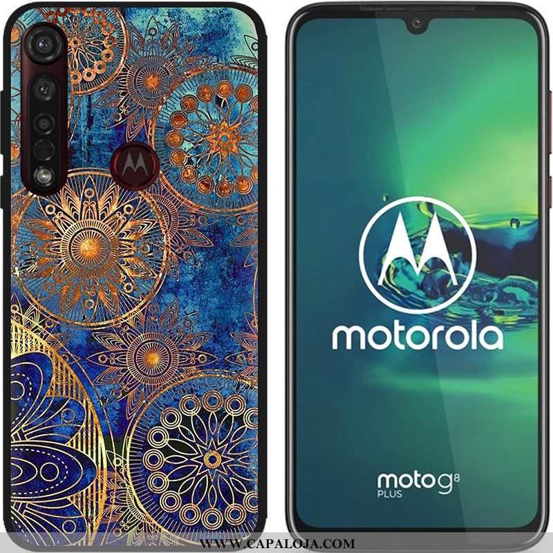 Capa Moto G8 Plus Soft Pu Pintado Telemóvel Azul, Capas Moto G8 Plus Fosco Barato