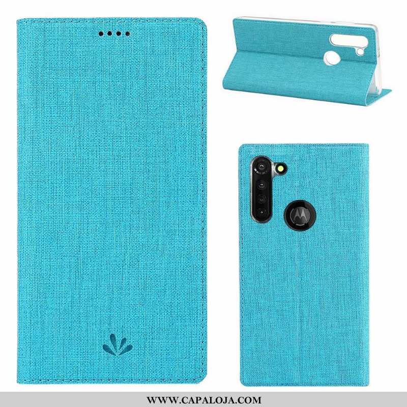 Capa Moto G8 Power Couro Telemóvel Cinza Tecido, Capas Moto G8 Power Protetoras Promoção