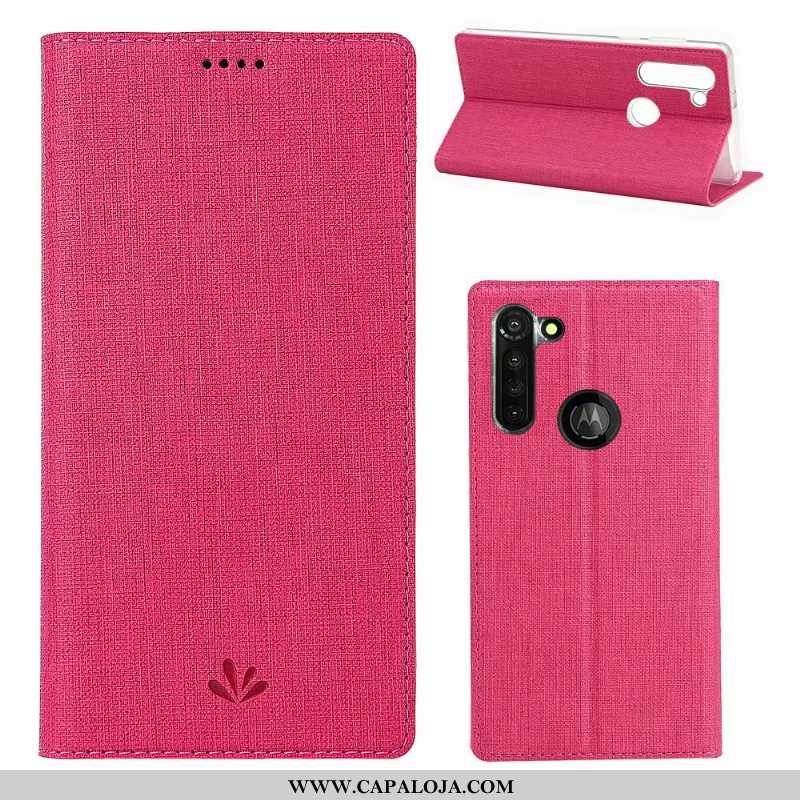 Capa Moto G8 Power Couro Telemóvel Cinza Tecido, Capas Moto G8 Power Protetoras Promoção