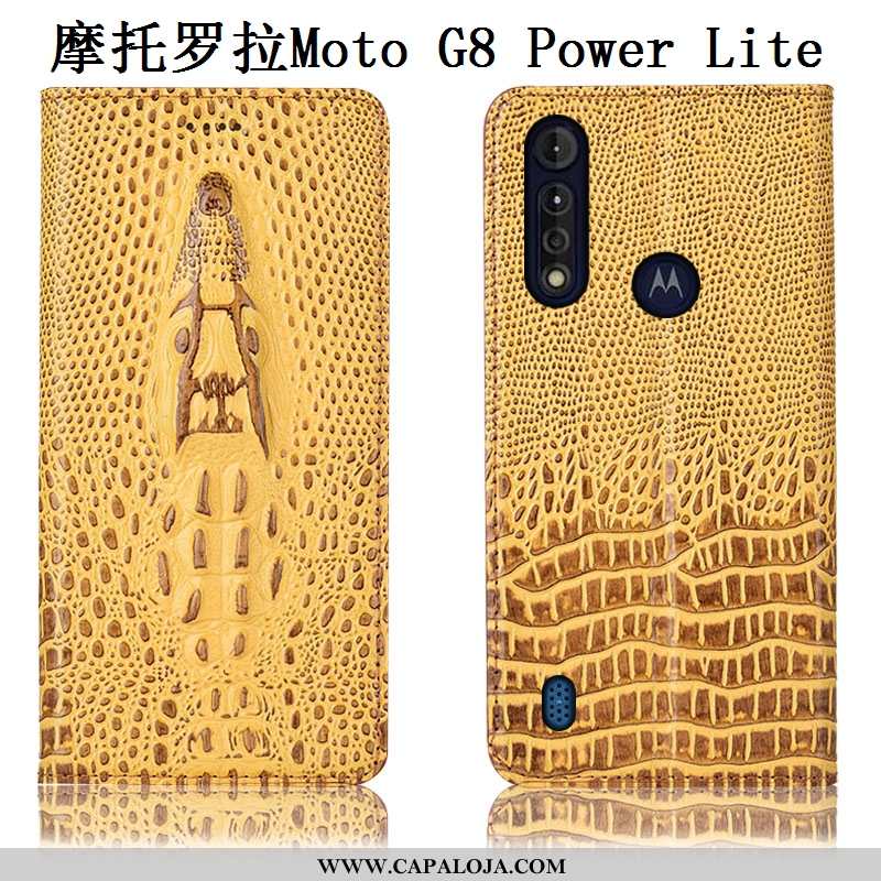 Capa Moto G8 Power Lite Couro Genuíno Telemóvel Capas Cases Amarelo, Moto G8 Power Lite Protetoras B