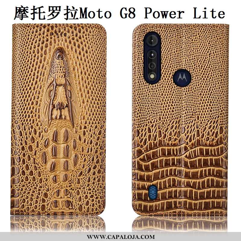 Capa Moto G8 Power Lite Couro Genuíno Telemóvel Capas Cases Amarelo, Moto G8 Power Lite Protetoras B