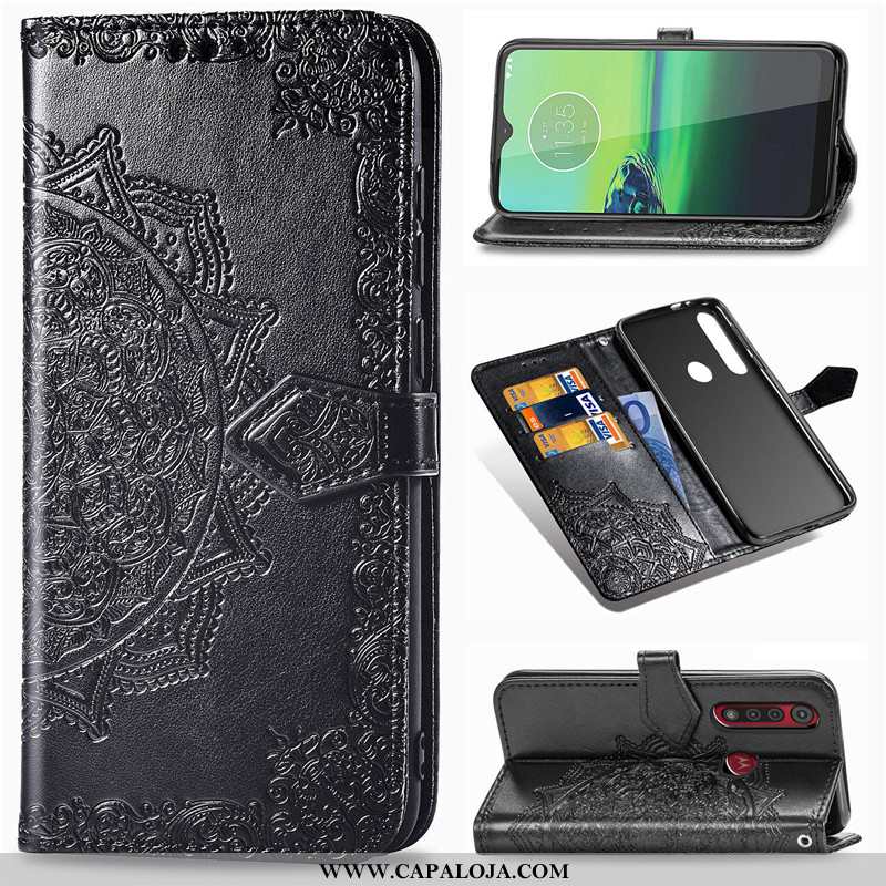 Capa Moto G8 Power Lite Couro Preto Cordao Cases, Capas Moto G8 Power Lite Protetoras Comprar