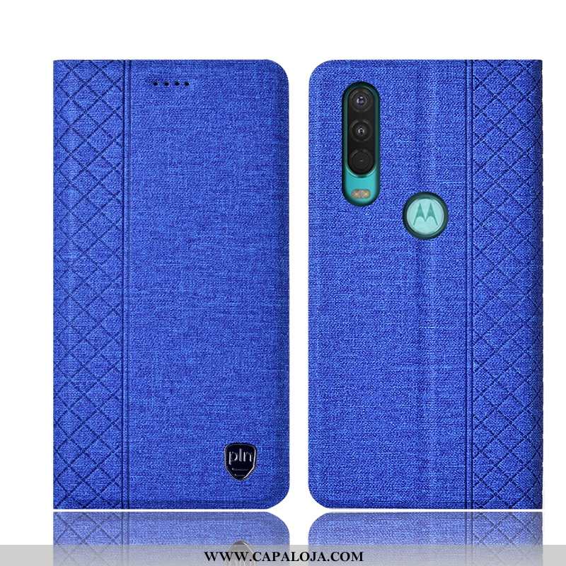 Capa Motorola One Action Couro Cases Linho Telemóvel Preto, Capas Motorola One Action Protetoras Pro