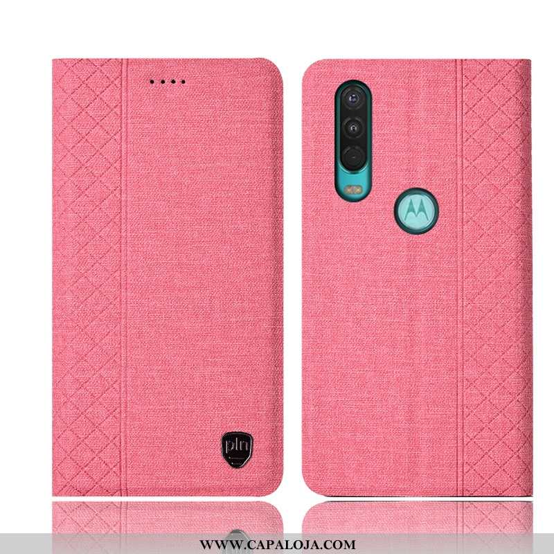 Capa Motorola One Action Couro Cases Linho Telemóvel Preto, Capas Motorola One Action Protetoras Pro