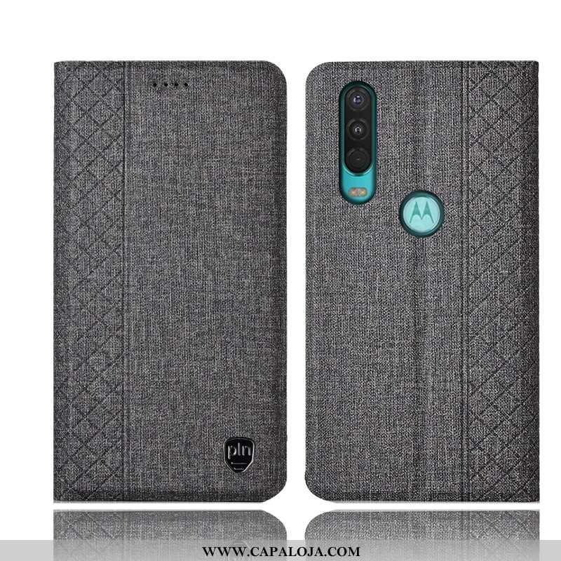 Capa Motorola One Action Couro Cases Linho Telemóvel Preto, Capas Motorola One Action Protetoras Pro