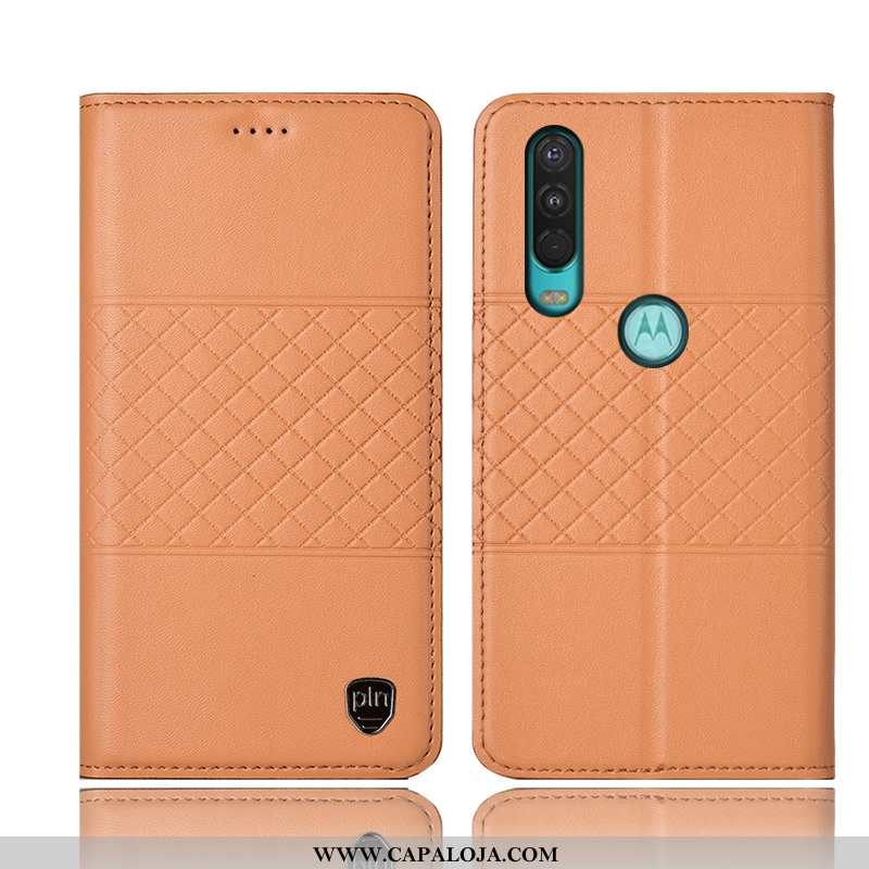 Capa Motorola One Action Couro Genuíno Capas Antiqueda Telemóvel Amarelo, Motorola One Action Protet