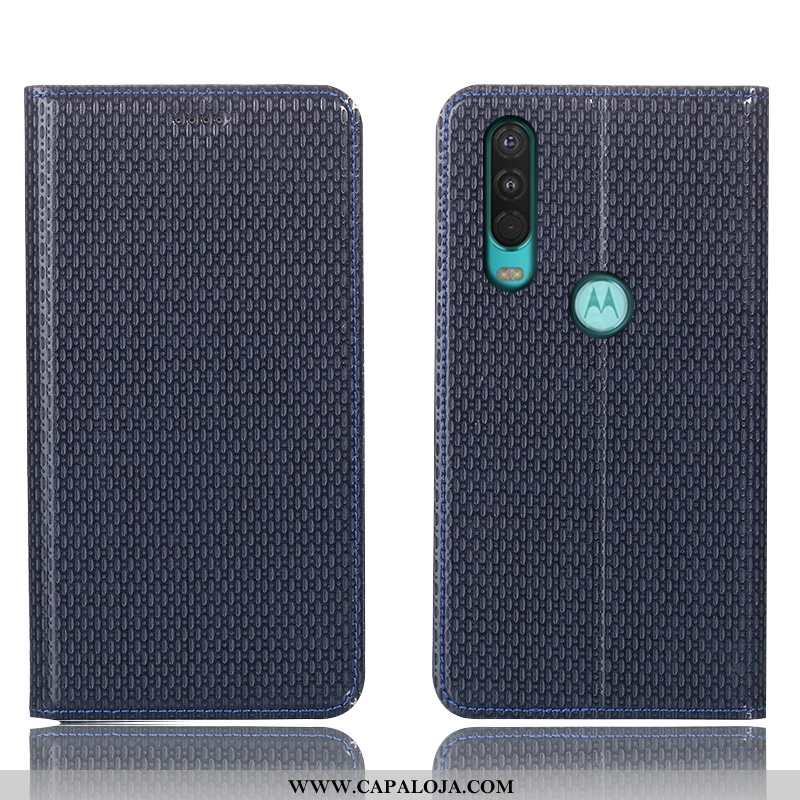 Capa Motorola One Action Couro Genuíno Cases Antiqueda Cover Azul Escuro, Capas Motorola One Action 