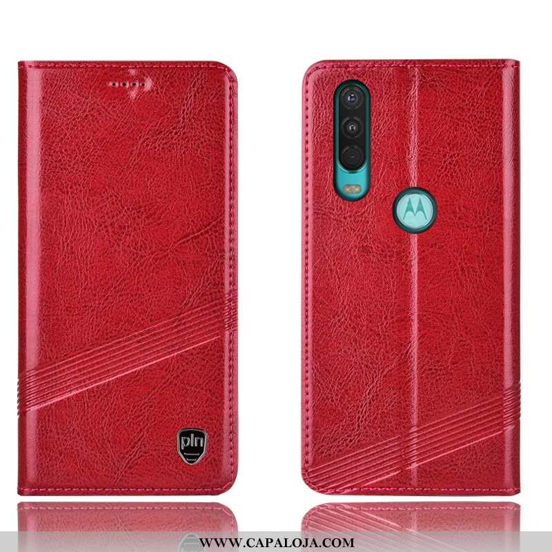 Capa Motorola One Action Couro Legitimo Cases Cover Completa Vermelho, Capas Motorola One Action Pro