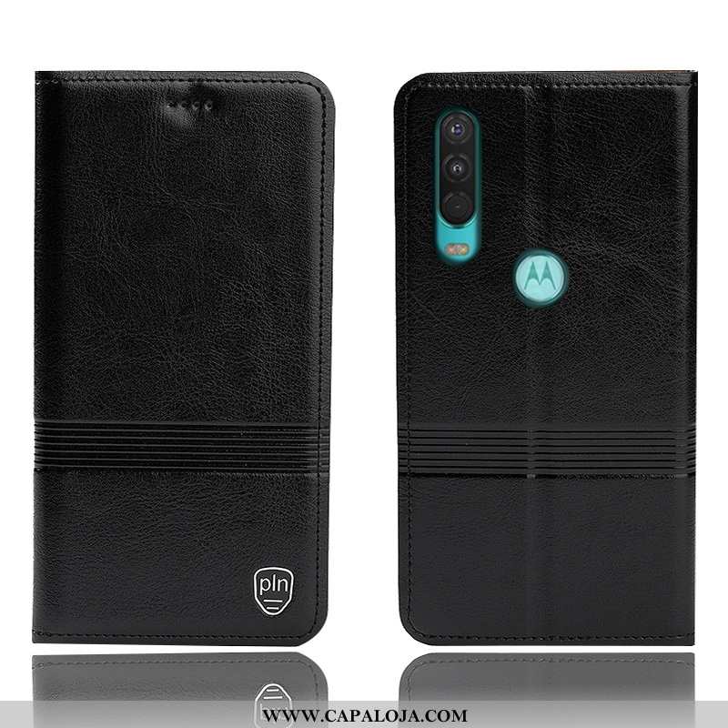 Capa Motorola One Action Protetoras Completa Cover Capas Preto, Motorola One Action Couro Legitimo B