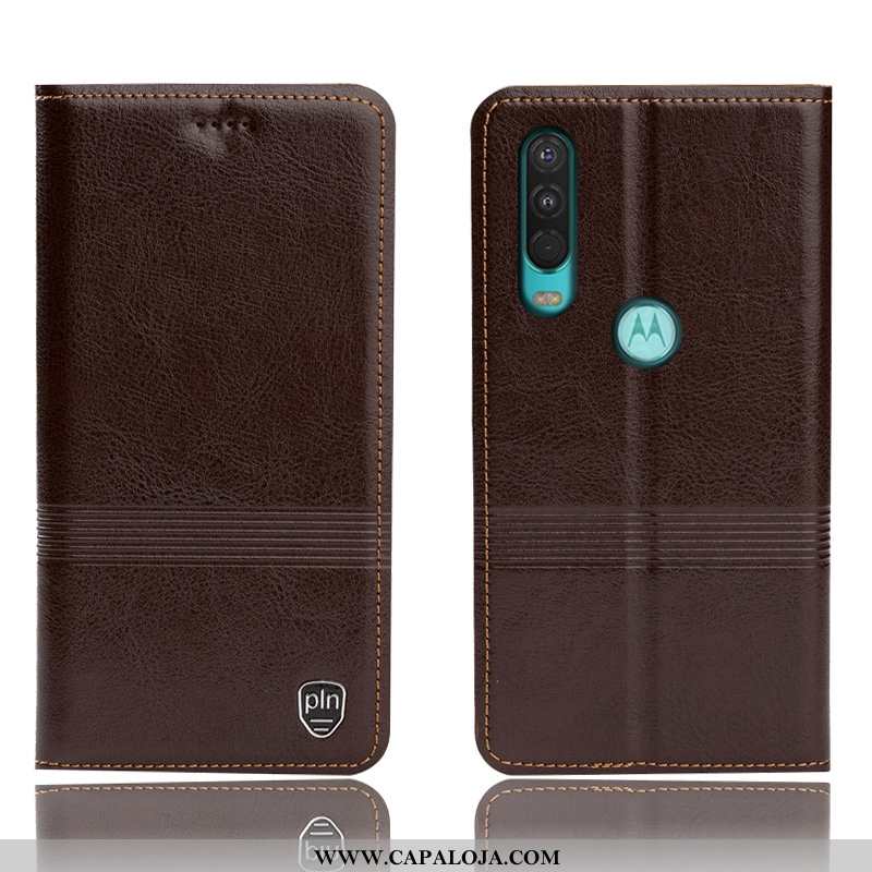 Capa Motorola One Action Protetoras Completa Cover Capas Preto, Motorola One Action Couro Legitimo B