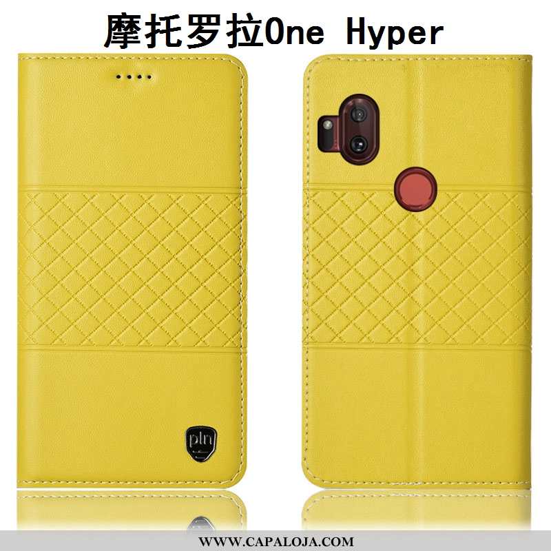 Capa Motorola One Hyper Couro Genuíno Antiqueda Cases Telemóvel Amarelo, Capas Motorola One Hyper Pr